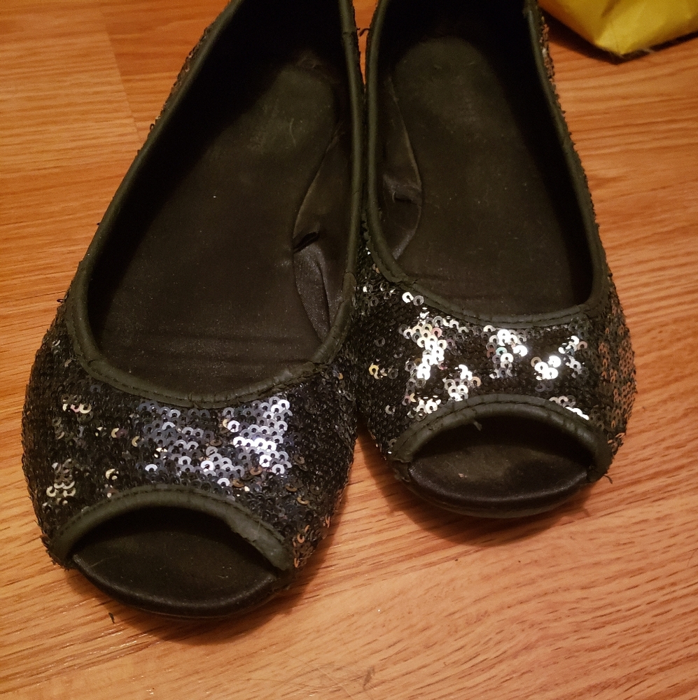 Express Sequin Peep-Toe Ballet Flats